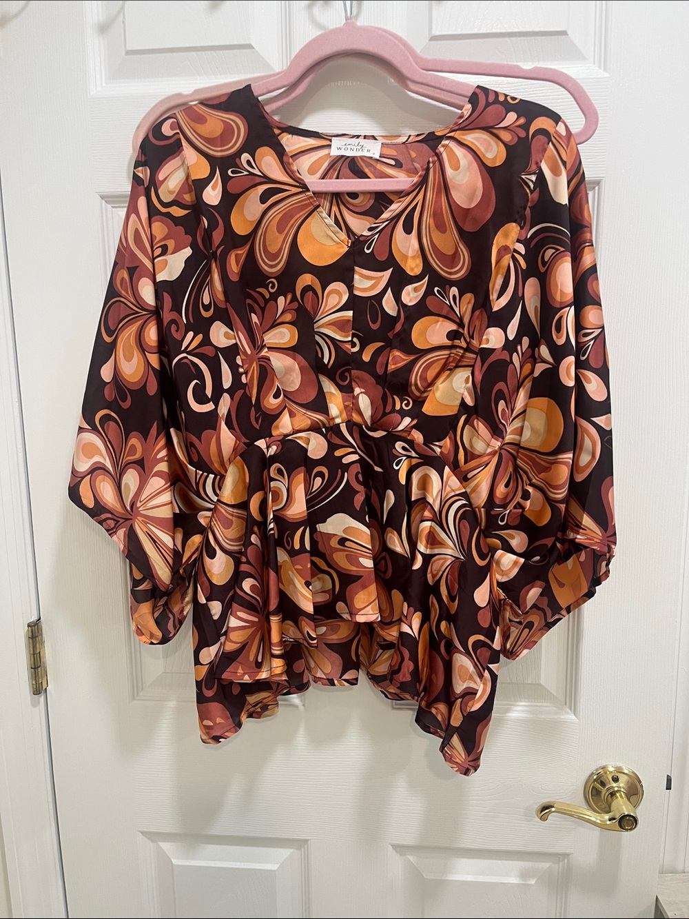 Relaxed Peplum Blouse in Brown & Rust Floral